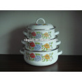 3 sets enamel flower pot with double handle